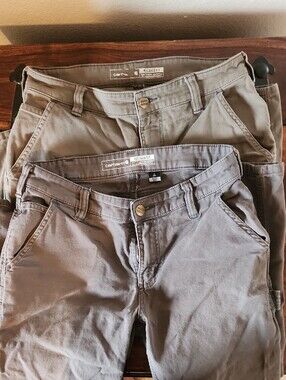Carhartt Two-Pack Work Pants in Gray and Olive Relaxed Fit.  Sz Short 2